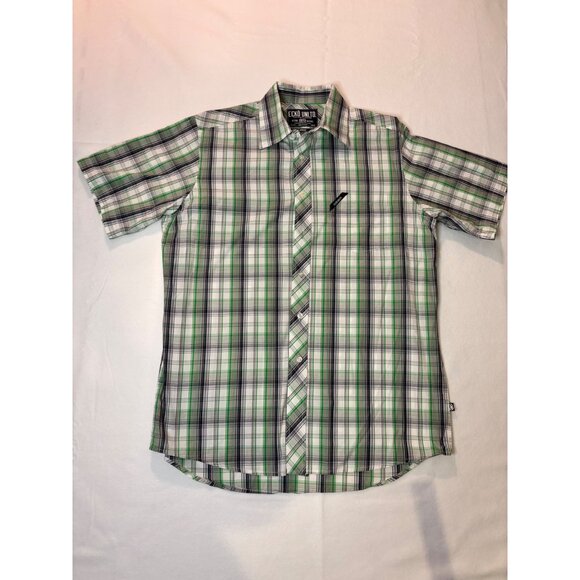 Ecko Unltd Mens Plaid Short Sleeve Button-Up Shirt Large Green/Gray - Picture 2 of 14